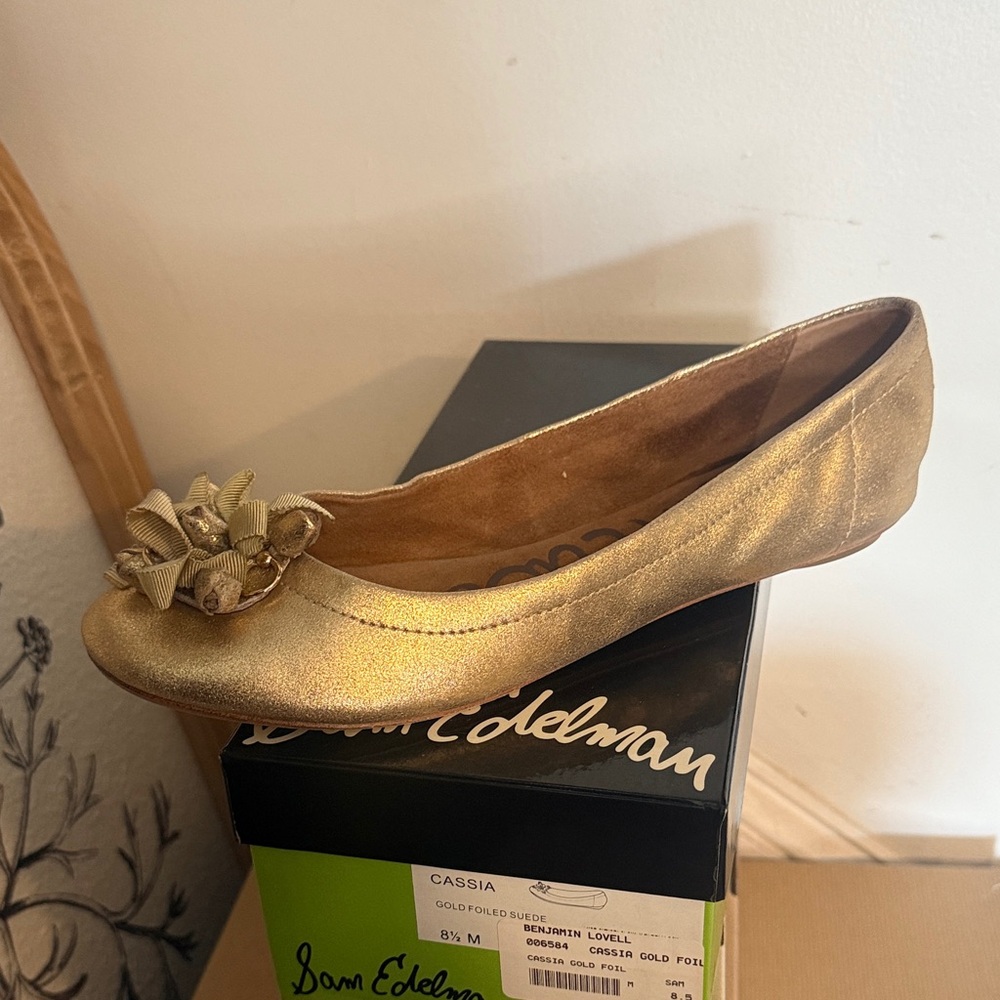 Sam Edelman Gold Flats with Bow Accent